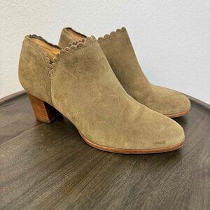 Jack Rogers Women's Marianne Suede Ankle Boots Side Zip Stacked Heel Tan Size 9M